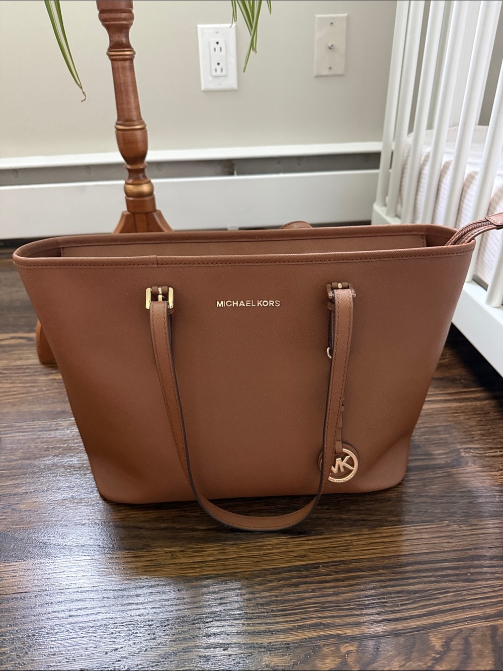 Michael Kors Tan Saffiano Leather Tote with Gold Hardware